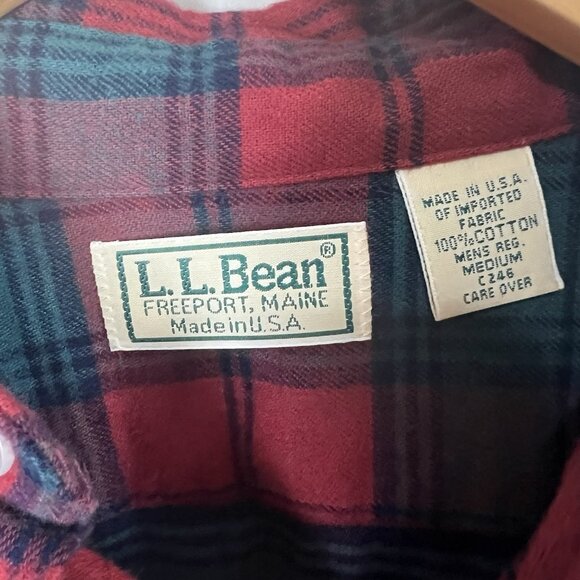 Vintage LL‎ Bean Shirt Men Medium Red Green Plaid Flannel Button Up USA 90s Y2K - Picture 5 of 8